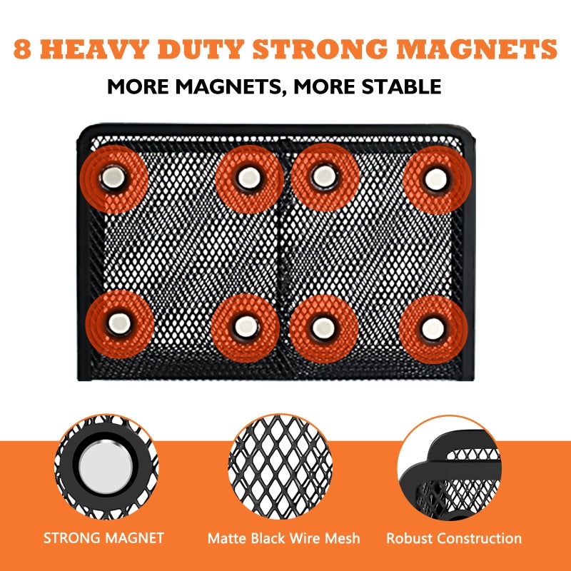 Ameceres Magnetic Pencil Holder - Extra Strong Magnets Mesh Marker Holder Perfect for Whiteboard, Refrigerator and Locker Accessories (2 Baskets, 1 Pack Black) - Image 2